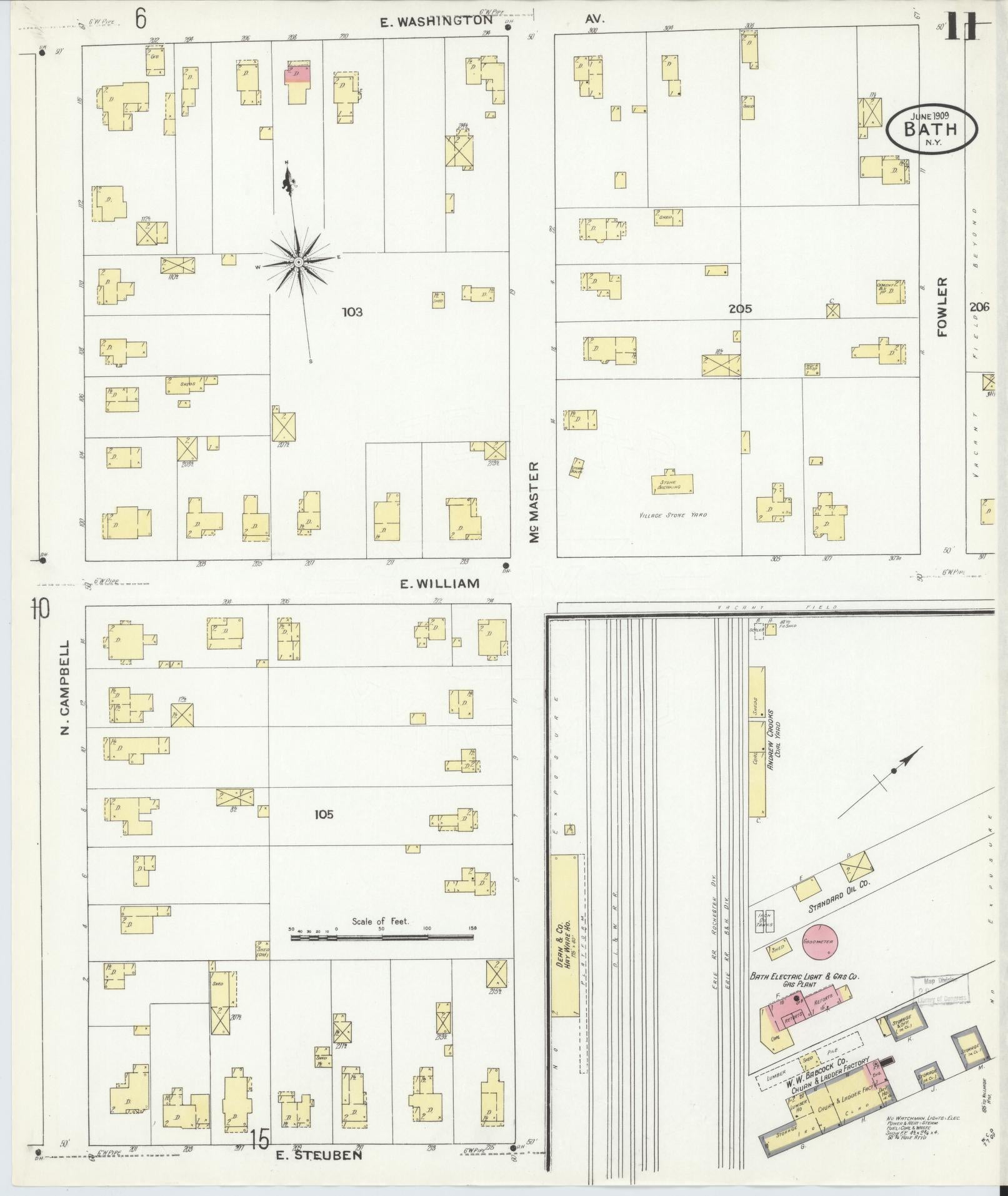 Sanborn Fire Insurance Map from Bath, Steuben County, New York (1909), Sheet #0011 - Complete Map Set gallery image, historic Sanborn map, vintage wall art, New York New York