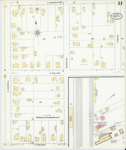 Sanborn Fire Insurance Map from Bath, Steuben County, New York (1909), Sheet #0011 - Complete Map Set gallery image, historic Sanborn map, vintage wall art, New York New York