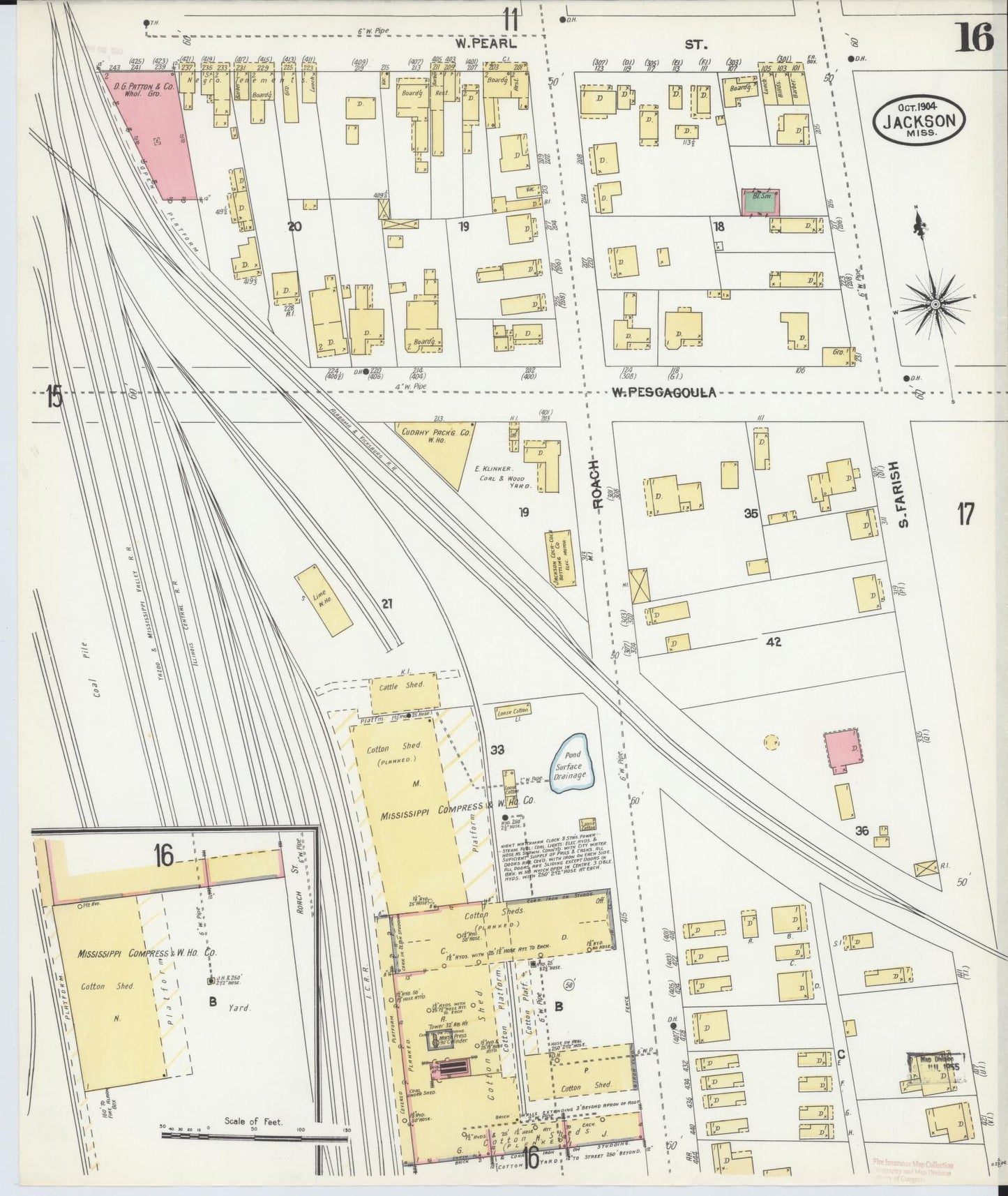 Sanborn Fire Insurance Map from Jackson, Hinds County, Mississippi (1904), Sheet #0016 - Complete Map Set gallery image, historic Sanborn map, vintage wall art, Mississippi Mississippi