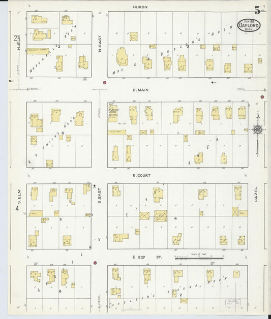 Sanborn Fire Insurance Map from Gaylord, Otsego County, Michigan (1916), Sheet #0005 - Historic Sanborn Fire Insurance Map Print, vintage old map wall art, antique decor, genealogy gift, Michigan Michigan map