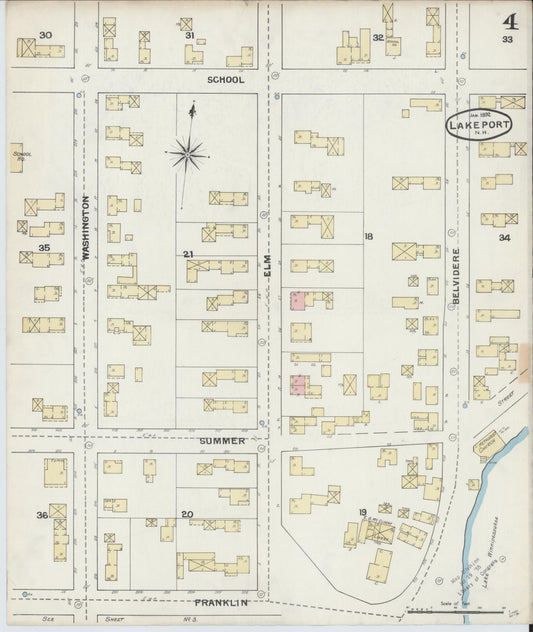 Sanborn Fire Insurance Map from Lakeport, Belknap County, New Hampshire (1892), Sheet #0004 - Historic Sanborn Fire Insurance Map Print, vintage old map wall art, antique decor, genealogy gift, New Hampshire New Hampshire map