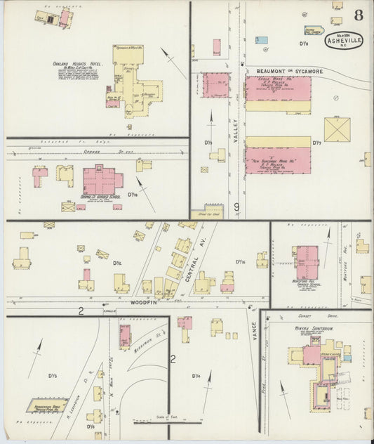Sanborn Fire Insurance Map from Asheville, Buncombe County, North Carolina (1896), Sheet #0008 - Historic Sanborn Fire Insurance Map Print, vintage old map wall art, antique decor, genealogy gift, North Carolina North Carolina map