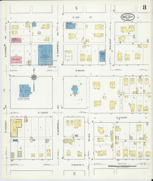 Sanborn Fire Insurance Map from Beloit, Mitchell County, Kansas (1917), Sheet #0008 - Historic Sanborn Fire Insurance Map Print, vintage old map wall art, antique decor, genealogy gift, Kansas Kansas map
