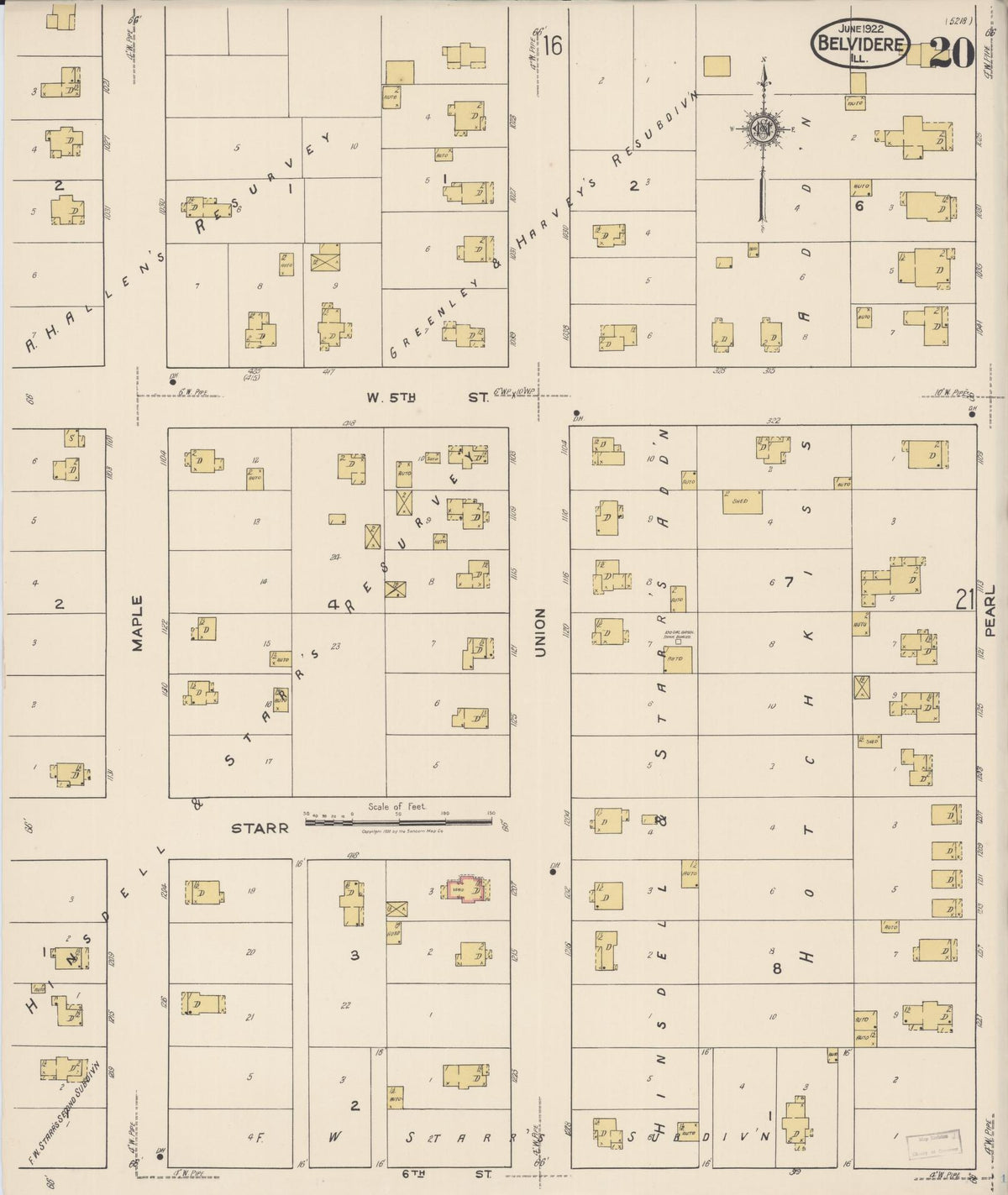 Sanborn Fire Insurance Map from Belvidere, Boone County, Illinois (1922), Sheet #0020 - Historic Sanborn Fire Insurance Map Print, vintage old map wall art, antique decor, genealogy gift, Illinois Illinois map