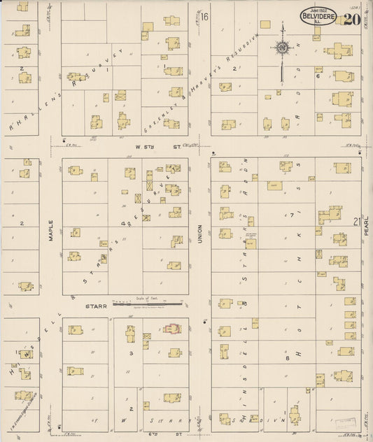 Sanborn Fire Insurance Map from Belvidere, Boone County, Illinois (1922), Sheet #0020 - Historic Sanborn Fire Insurance Map Print, vintage old map wall art, antique decor, genealogy gift, Illinois Illinois map