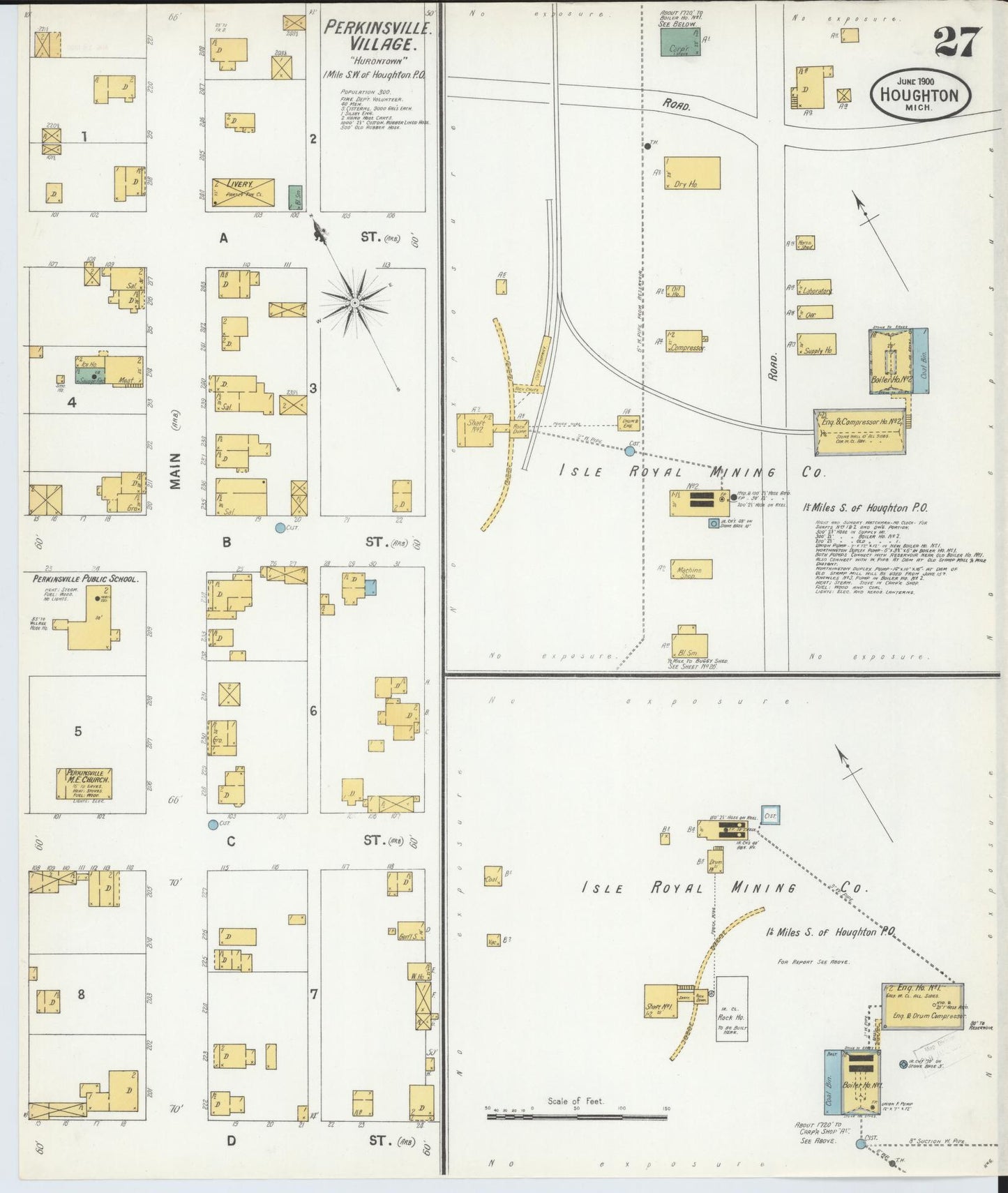 Sanborn Fire Insurance Map from Houghton, Houghton County, Michigan (1900), Sheet #0027 - Complete Map Set gallery image, historic Sanborn map, vintage wall art, Michigan Michigan