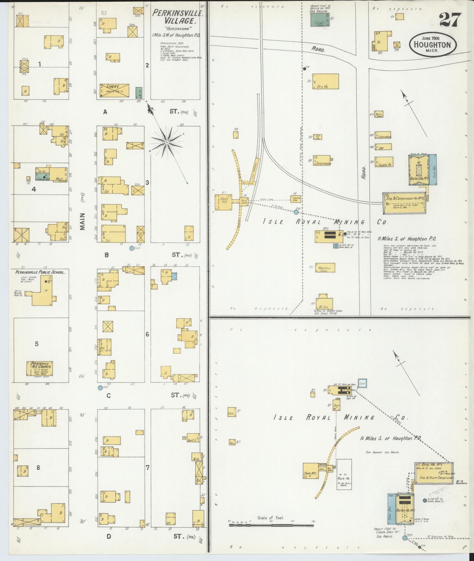 Sanborn Fire Insurance Map from Houghton, Houghton County, Michigan (1900), Sheet #0027 - Complete Map Set gallery image, historic Sanborn map, vintage wall art, Michigan Michigan