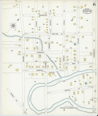 Sanborn Fire Insurance Map from Cranford, Union County, New Jersey (1908), Sheet #0006 - Historic Sanborn Fire Insurance Map Print, vintage old map wall art, antique decor, genealogy gift, New Jersey New Jersey map