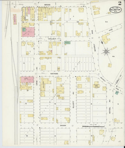 Sanborn Fire Insurance Map from Belington, Barbour County, West Virginia (1908), Sheet #0002 - Complete Map Set gallery image, historic Sanborn map, vintage wall art, West Virginia West Virginia