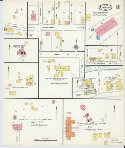 Sanborn Fire Insurance Map from Lebanon, Warren County, Ohio (1917), Sheet #0011 - Historic Sanborn Fire Insurance Map Print, vintage old map wall art, antique decor, genealogy gift, Ohio Ohio map