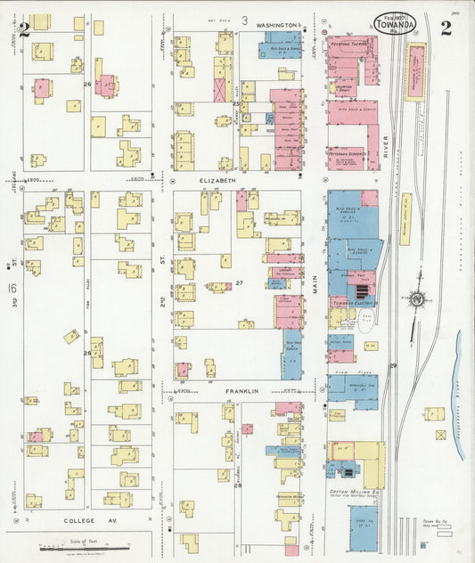 Sanborn Fire Insurance Map from Towanda, Bradford County, Pennsylvania (1927), Sheet #0002 - Historic Sanborn Fire Insurance Map Print, vintage old map wall art, antique decor, genealogy gift, Pennsylvania Pennsylvania map