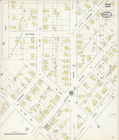 Sanborn Fire Insurance Map from Merrill, Lincoln County, Wisconsin (1913), Sheet #0022 - Complete Map Set gallery image, historic Sanborn map, vintage wall art, Wisconsin Wisconsin
