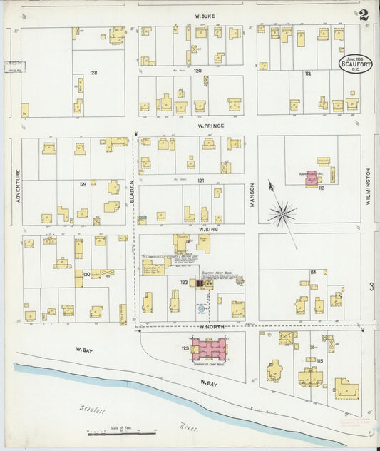 Sanborn Fire Insurance Map from Beaufort, Beaufort County, South Carolina (1905), Sheet #0002 - Historic Sanborn Fire Insurance Map Print, vintage old map wall art, antique decor, genealogy gift, South Carolina South Carolina map