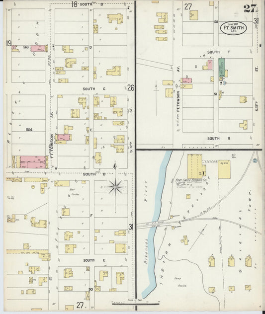 Sanborn Fire Insurance Map from Fort Smith, Sebastian County, Arkansas (1897), Sheet #0027 - Historic Sanborn Fire Insurance Map Print, vintage old map wall art, antique decor, genealogy gift, Arkansas Arkansas map