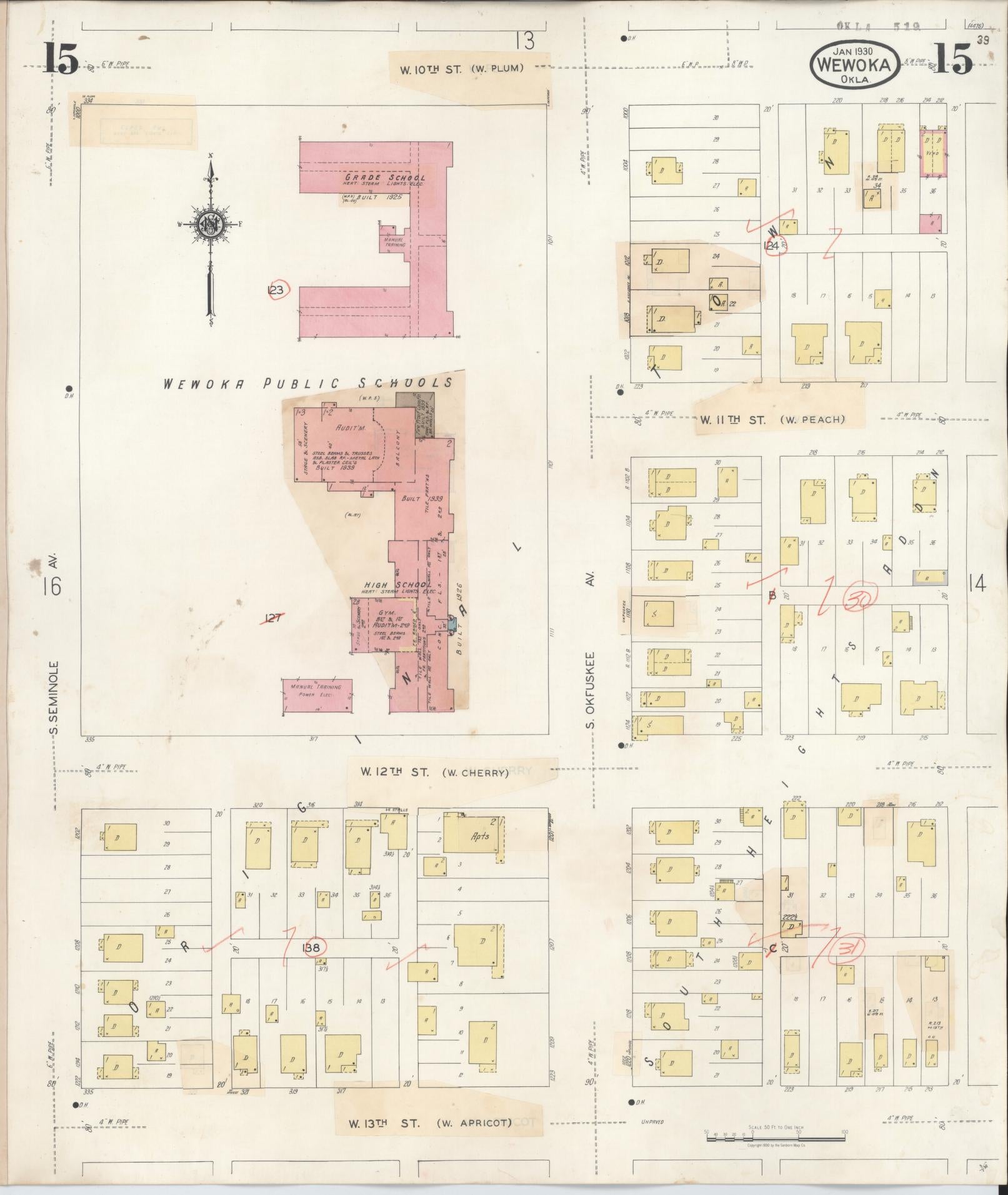 Sanborn Fire Insurance Map from Wewoka, Seminole County, Oklahoma (1945), Sheet #0015 - Complete Map Set gallery image, historic Sanborn map, vintage wall art, Oklahoma Oklahoma