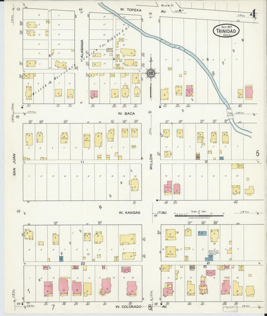 Sanborn Fire Insurance Map from Trinidad, Las Animas County, Colorado (1917), Sheet #0004 - Historic Sanborn Fire Insurance Map Print, vintage old map wall art, antique decor, genealogy gift, Colorado Colorado map