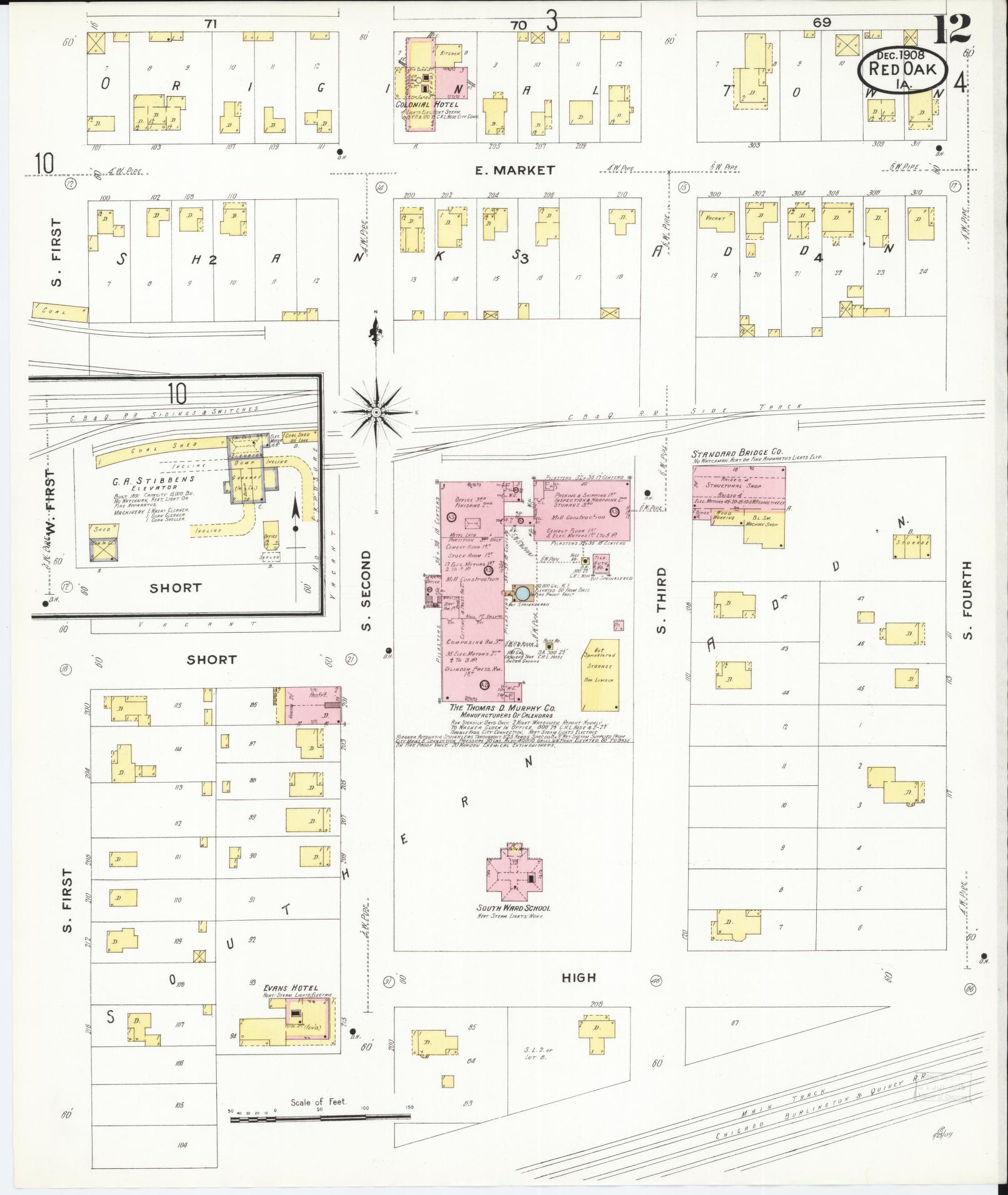 Sanborn Fire Insurance Map from Red Oak, Montgomery County, Iowa (1908), Sheet #0012 - Historic Sanborn Fire Insurance Map Print