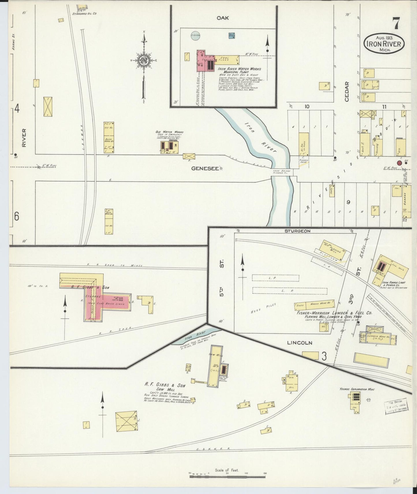 Sanborn Fire Insurance Map from Iron River, Iron County, Michigan (1913), Sheet #0007 - Complete Map Set gallery image, historic Sanborn map, vintage wall art, Michigan Michigan