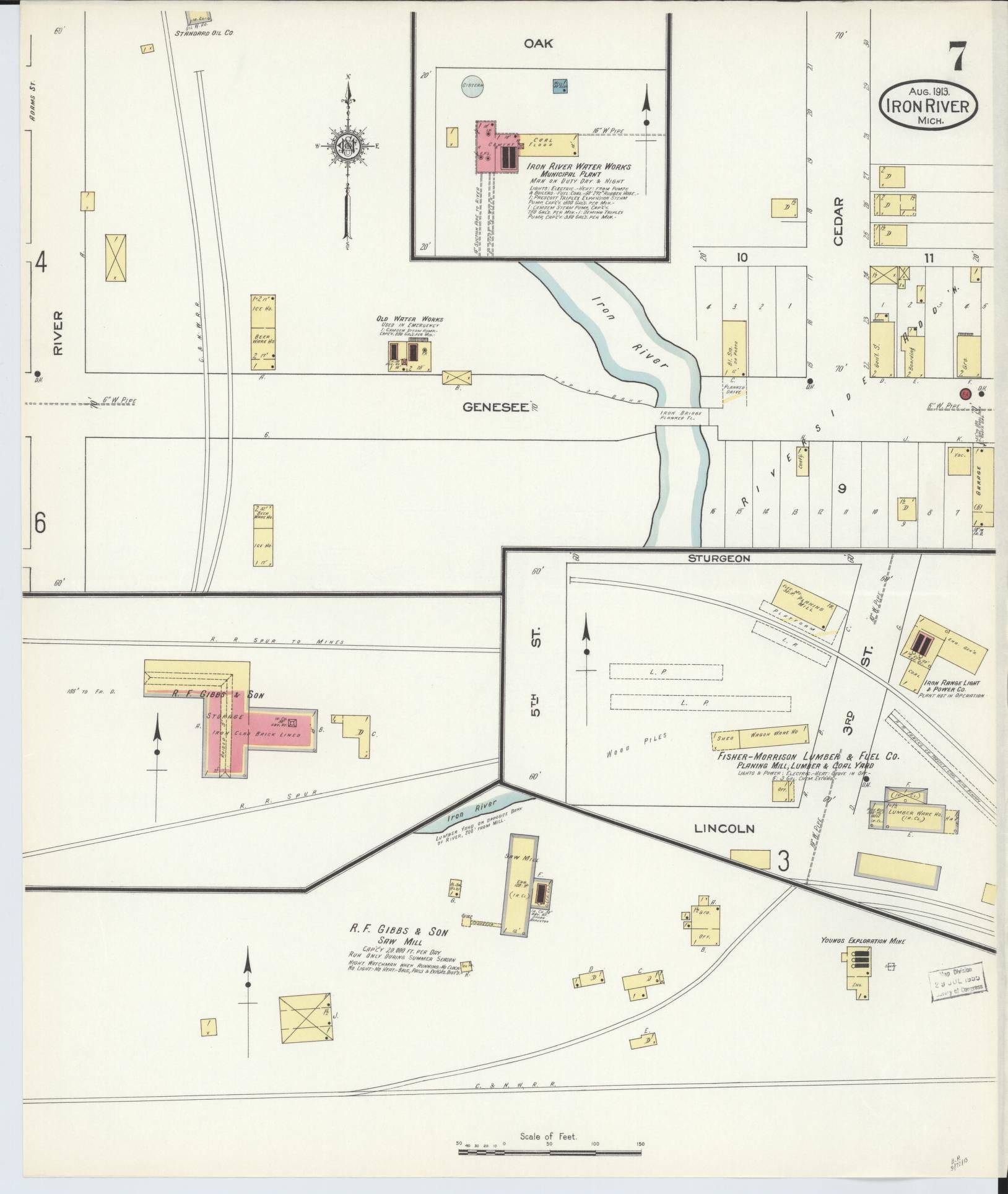 Sanborn Fire Insurance Map from Iron River, Iron County, Michigan (1913), Sheet #0007 - Complete Map Set gallery image, historic Sanborn map, vintage wall art, Michigan Michigan