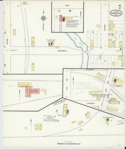 Sanborn Fire Insurance Map from Iron River, Iron County, Michigan (1913), Sheet #0007 - Complete Map Set gallery image, historic Sanborn map, vintage wall art, Michigan Michigan