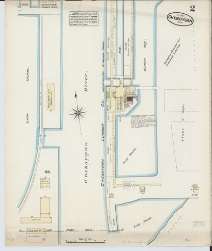 Sanborn Fire Insurance Map from Cheboygan, Cheboygan County, Michigan (1884), Sheet #0002 - Historic Sanborn Fire Insurance Map Print, vintage old map wall art, antique decor, genealogy gift, Michigan Michigan map