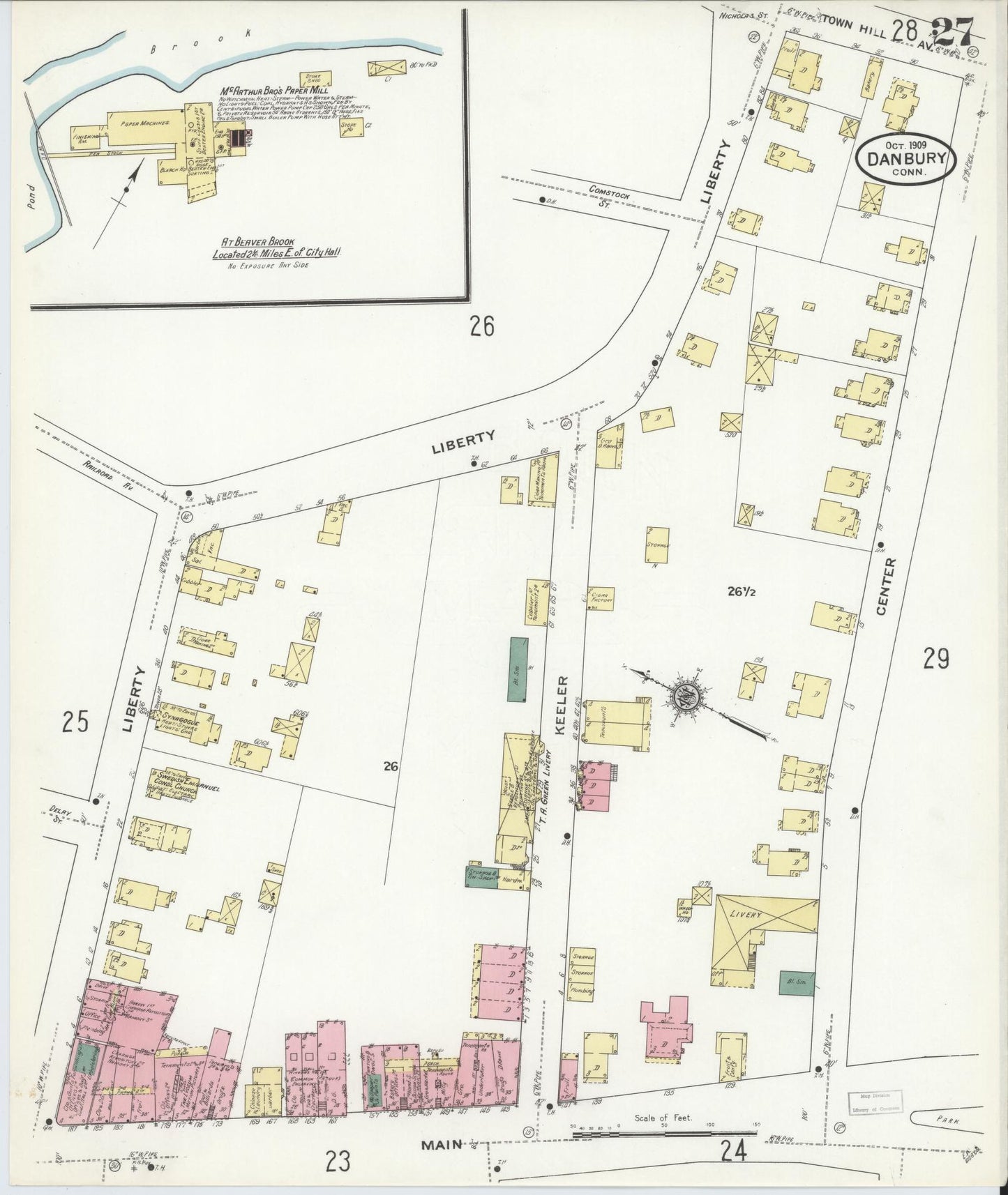 Sanborn Fire Insurance Map from Danbury, Fairfield County, Connecticut (1909), Sheet #0027 - Complete Map Set gallery image, historic Sanborn map, vintage wall art, Connecticut Connecticut
