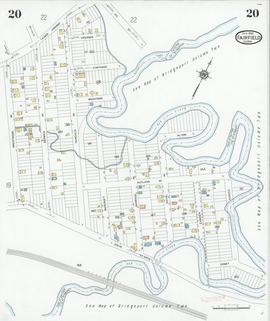 Sanborn Fire Insurance Map from Fairfield, Fairfield County, Connecticut (1930), Sheet #0020 - Historic Sanborn Fire Insurance Map Print, vintage old map wall art, antique decor, genealogy gift, Connecticut Connecticut map