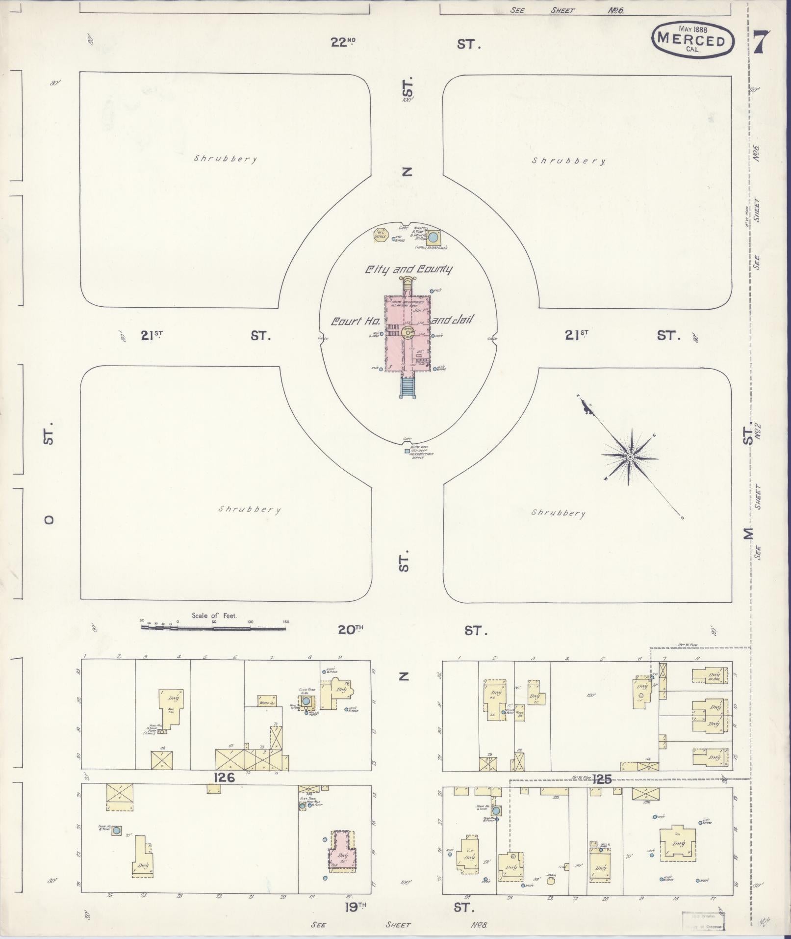 Sanborn Fire Insurance Map from Merced, Merced County, California (1888), Sheet #0007 - Historic Sanborn Fire Insurance Map Print, vintage old map wall art, antique decor, genealogy gift, California California map