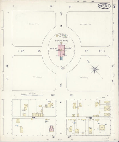 Sanborn Fire Insurance Map from Merced, Merced County, California (1888), Sheet #0007 - Historic Sanborn Fire Insurance Map Print, vintage old map wall art, antique decor, genealogy gift, California California map