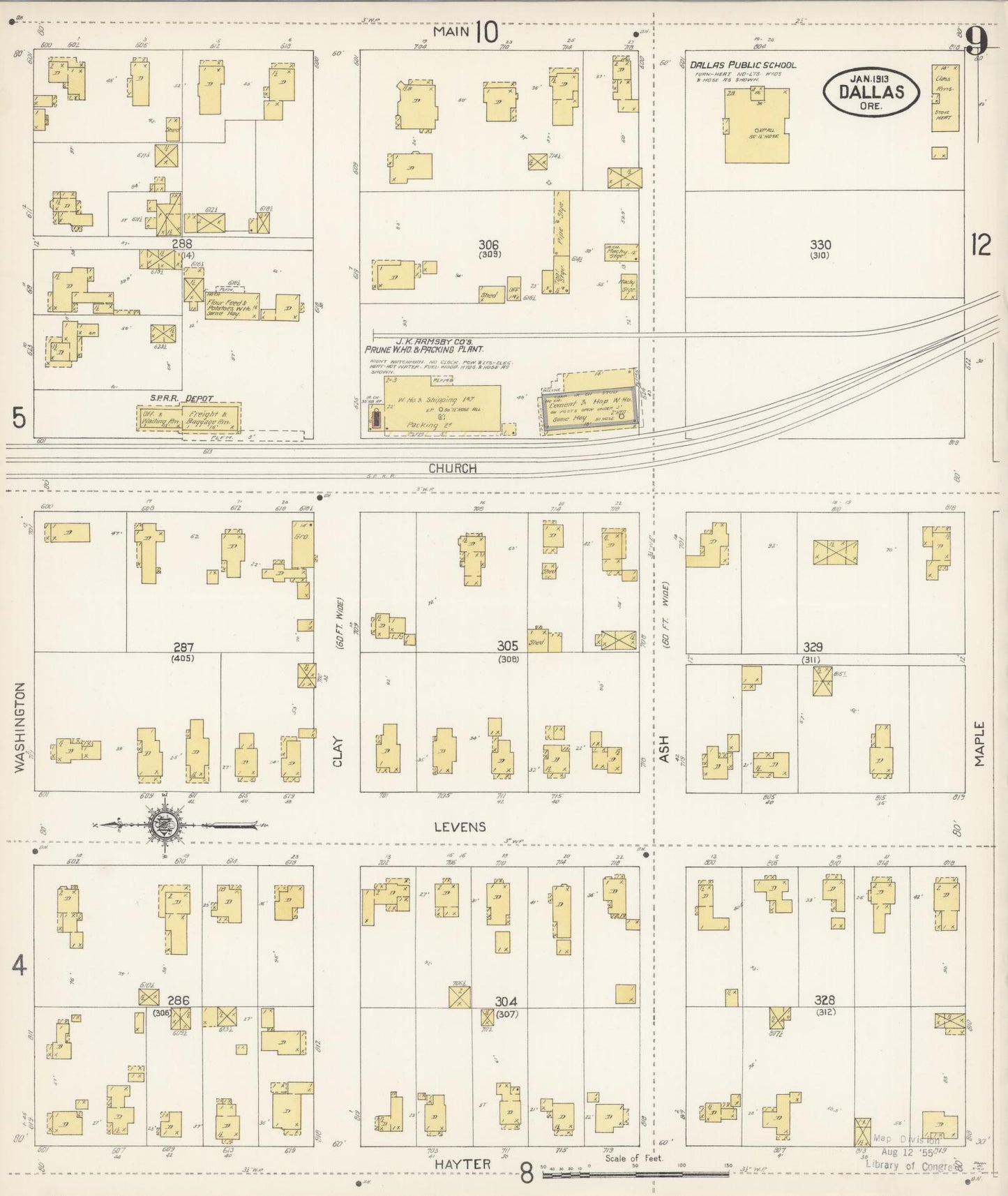 Sanborn Fire Insurance Map from Dallas, Polk County, Oregon (1913), Sheet #0009 - Historic Sanborn Fire Insurance Map Print, vintage old map wall art, antique decor, genealogy gift, Oregon Oregon map