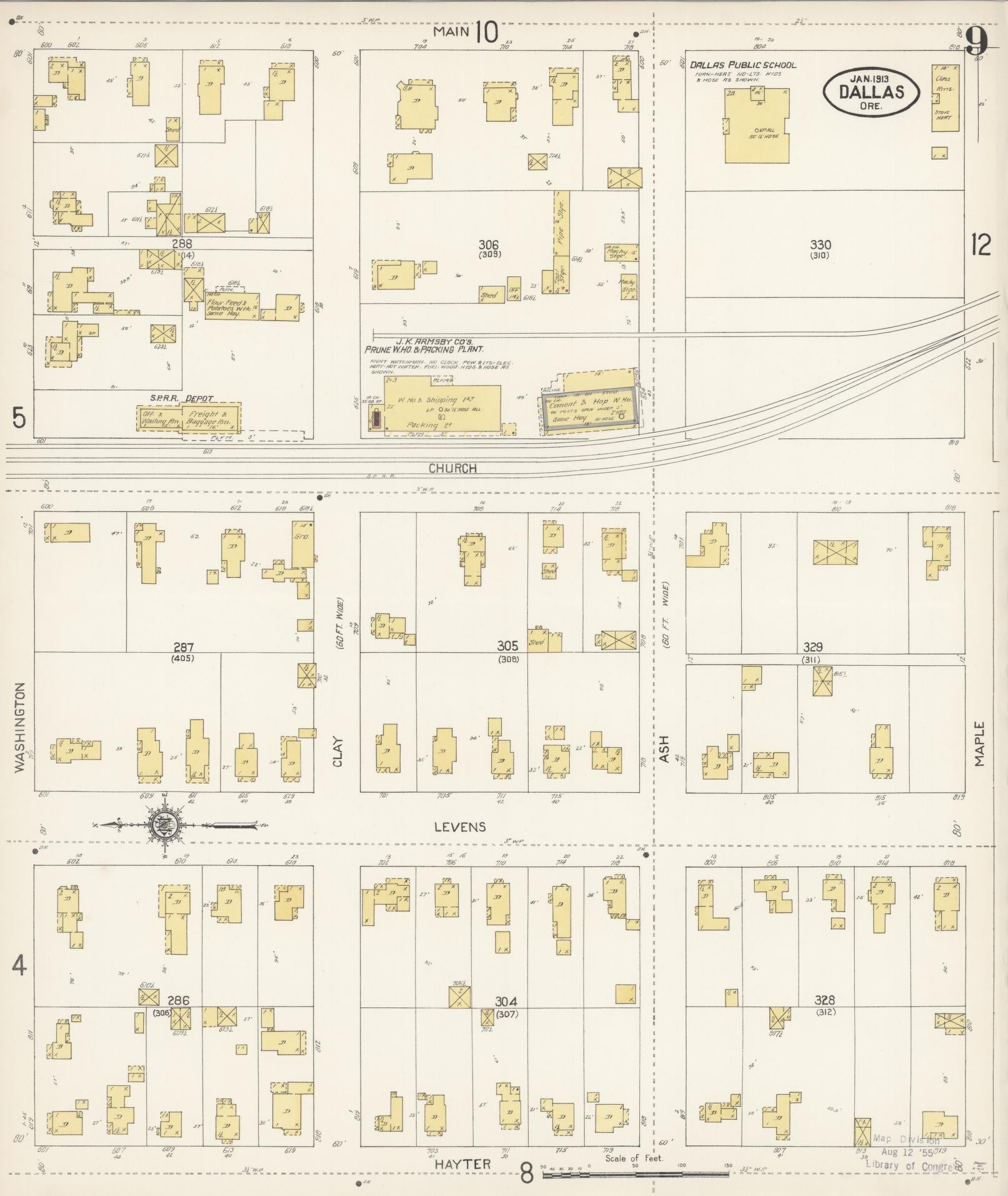 Sanborn Fire Insurance Map from Dallas, Polk County, Oregon (1913), Sheet #0009 - Historic Sanborn Fire Insurance Map Print, vintage old map wall art, antique decor, genealogy gift, Oregon Oregon map