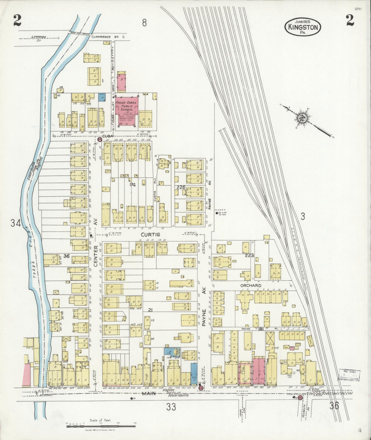 Sanborn Fire Insurance Map from Kingston, Luzerne County, Pennsylvania (1925), Sheet #0002 - Historic Sanborn Fire Insurance Map Print, vintage old map wall art, antique decor, genealogy gift, Pennsylvania Pennsylvania map