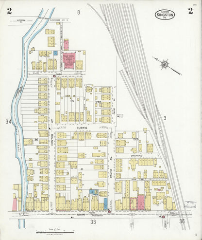 Sanborn Fire Insurance Map from Kingston, Luzerne County, Pennsylvania (1925), Sheet #0002 - Historic Sanborn Fire Insurance Map Print, vintage old map wall art, antique decor, genealogy gift, Pennsylvania Pennsylvania map