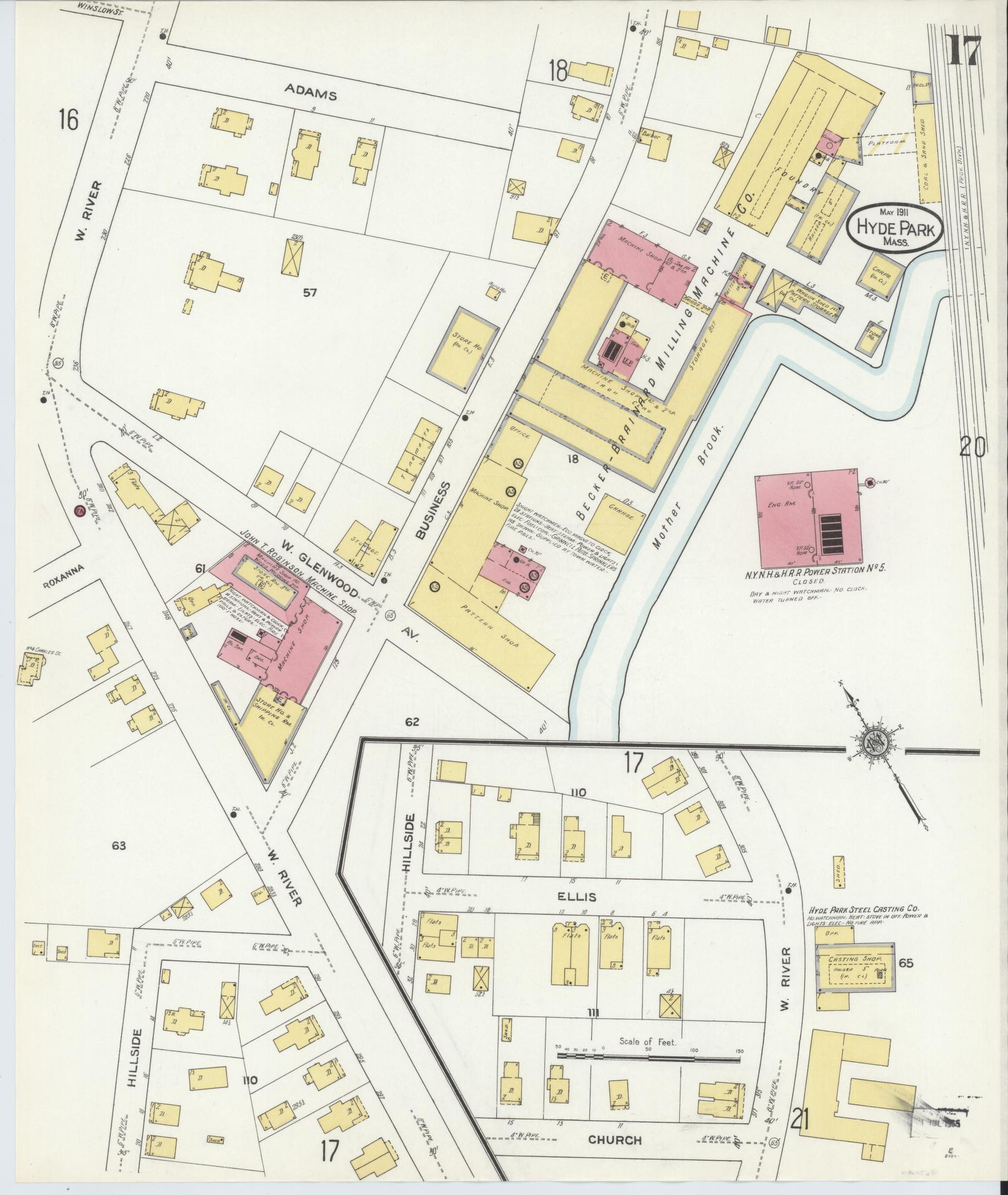 Sanborn Fire Insurance Map from Hyde Park, Norfolk County, Massachusetts (1911), Sheet #0017 - Historic Sanborn Fire Insurance Map Print, vintage old map wall art, antique decor, genealogy gift, Massachusetts Massachusetts map
