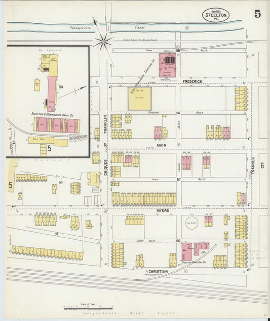 Sanborn Fire Insurance Map from Steelton, Dauphin County, Pennsylvania (1902), Sheet #0005 - Historic Sanborn Fire Insurance Map Print, vintage old map wall art, antique decor, genealogy gift, Pennsylvania Pennsylvania map