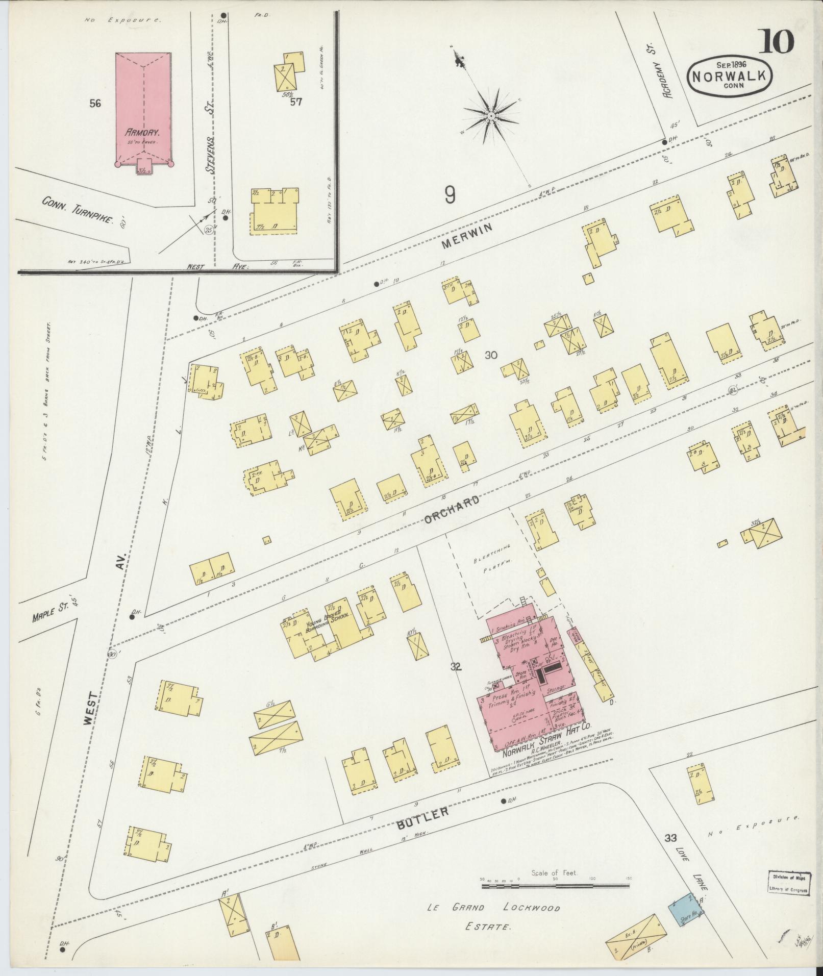 Sanborn Fire Insurance Map from Norwalk, Fairfield County, Connecticut (1896), Sheet #0010 - Complete Map Set gallery image, historic Sanborn map, vintage wall art, Connecticut Connecticut