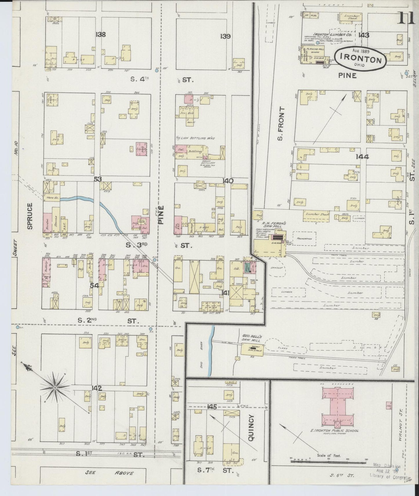 Sanborn Fire Insurance Map from Ironton, Lawrence County, Ohio (1889), Sheet #0011 - Historic Sanborn Fire Insurance Map Print, vintage old map wall art, antique decor, genealogy gift, Ohio Ohio map