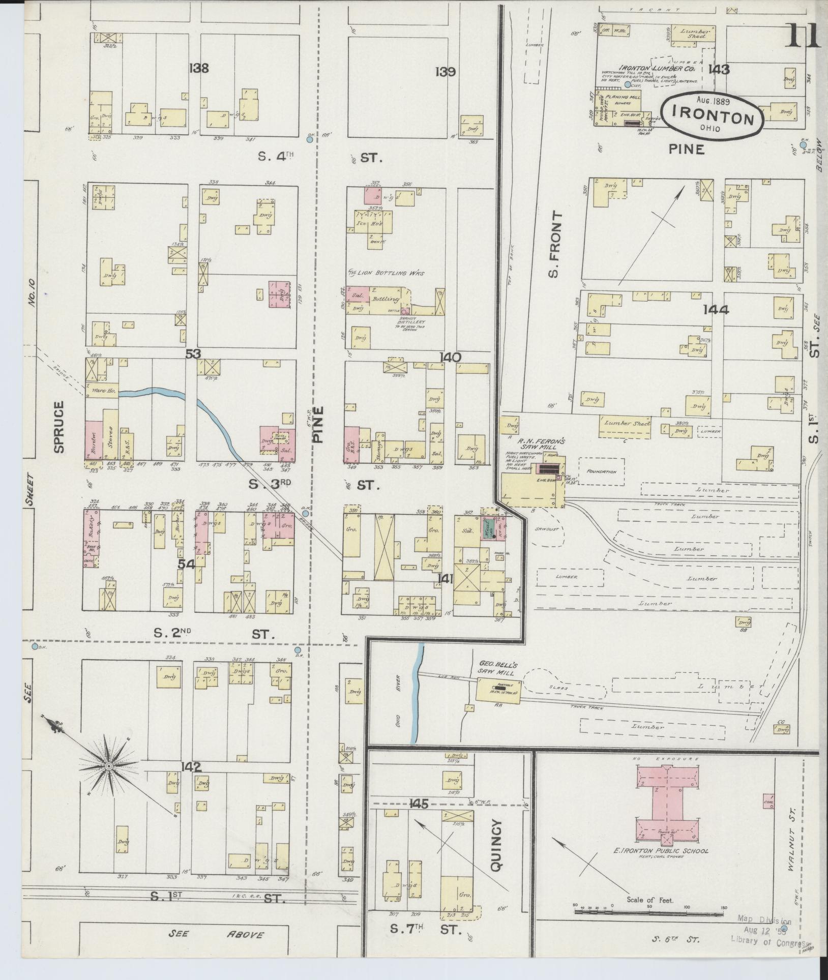 Sanborn Fire Insurance Map from Ironton, Lawrence County, Ohio (1889), Sheet #0011 - Historic Sanborn Fire Insurance Map Print, vintage old map wall art, antique decor, genealogy gift, Ohio Ohio map