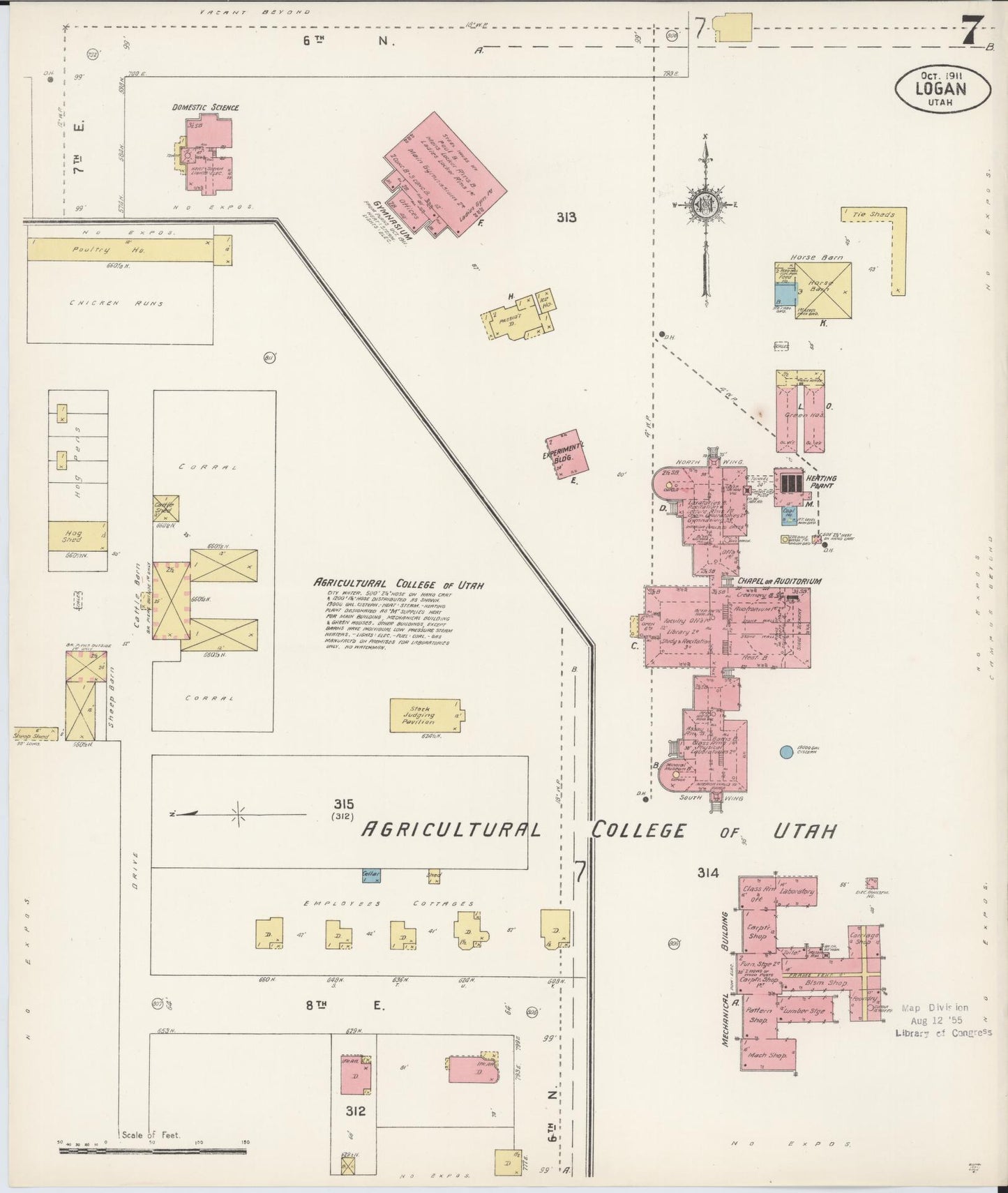 Sanborn Fire Insurance Map from Logan, Cache County, Utah (1911), Sheet #0007 - Complete Map Set gallery image, historic Sanborn map, vintage wall art, Utah Utah