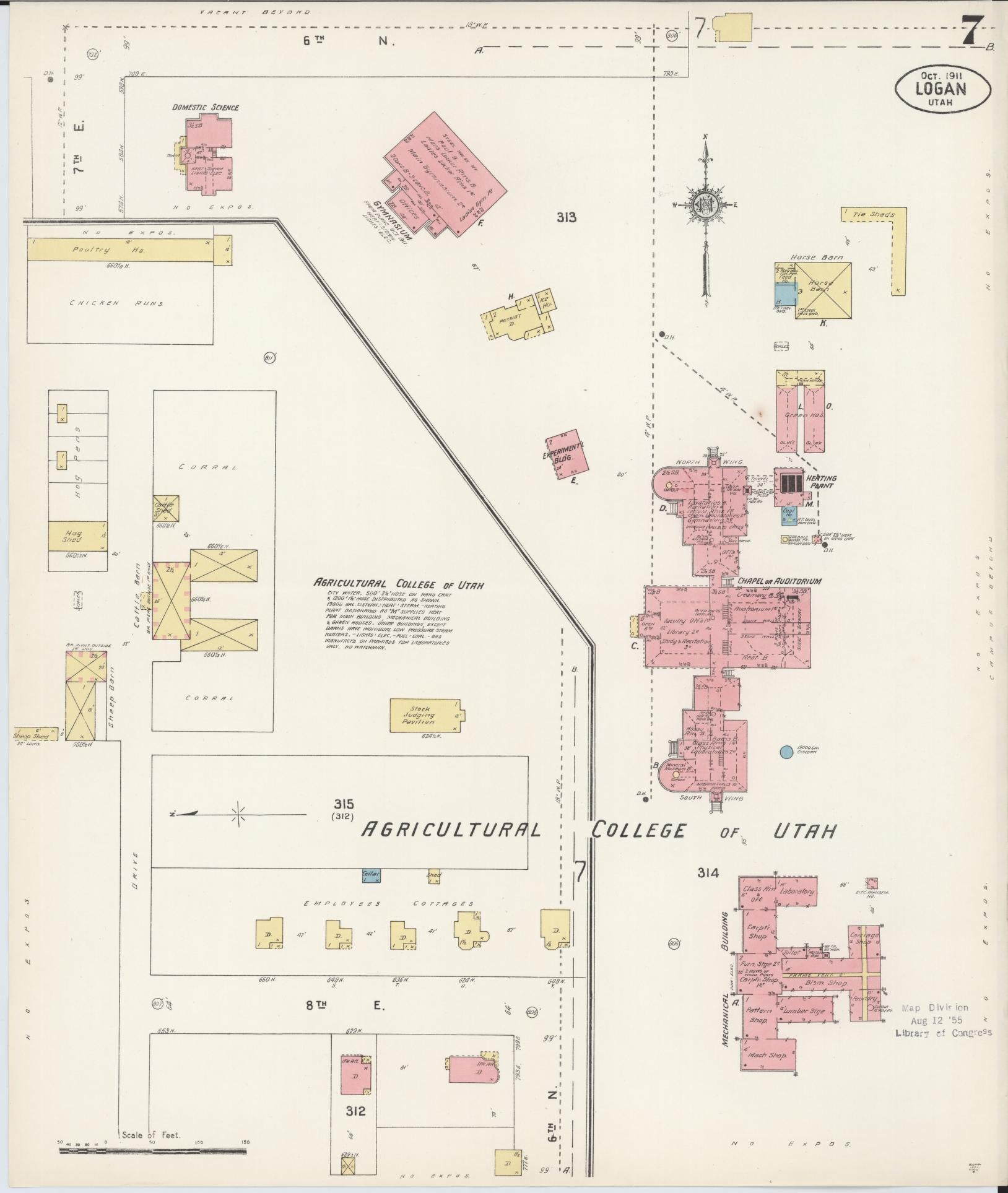 Sanborn Fire Insurance Map from Logan, Cache County, Utah (1911), Sheet #0007 - Complete Map Set gallery image, historic Sanborn map, vintage wall art, Utah Utah