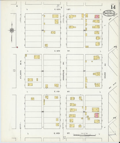 Sanborn Fire Insurance Map from Sheffield, Colbert County, Alabama (1921), Sheet #0014 - Complete Map Set gallery image, historic Sanborn map, vintage wall art, Alabama Alabama
