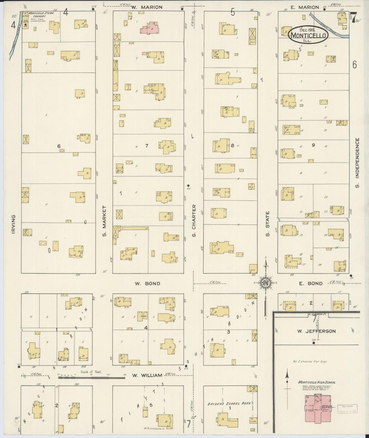 Sanborn Fire Insurance Map from Monticello, Piatt County, Illinois (1915), Sheet #0007 - Historic Sanborn Fire Insurance Map Print, vintage old map wall art, antique decor, genealogy gift, Illinois Illinois map