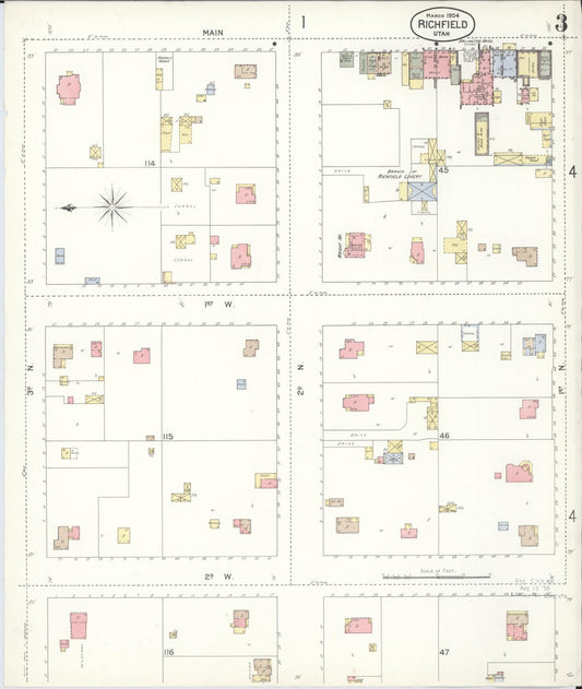 Sanborn Fire Insurance Map from Richfield, Sevier County, Utah (1904), Sheet #0003 - Historic Sanborn Fire Insurance Map Print, vintage old map wall art, antique decor, genealogy gift, Utah Utah map