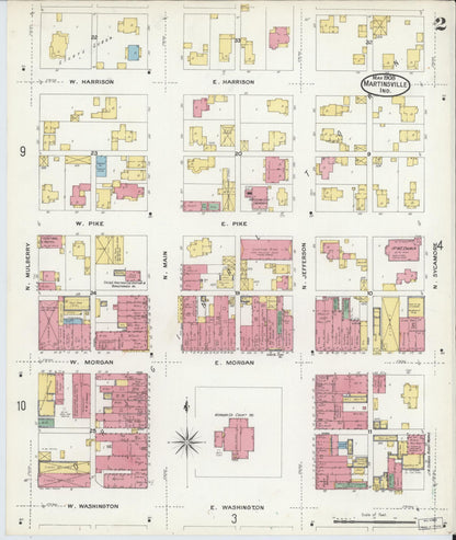 Sanborn Fire Insurance Map from Martinsville, Morgan County, Indiana (1908), Sheet #0002 - Complete Map Set gallery image, historic Sanborn map, vintage wall art, Indiana Indiana