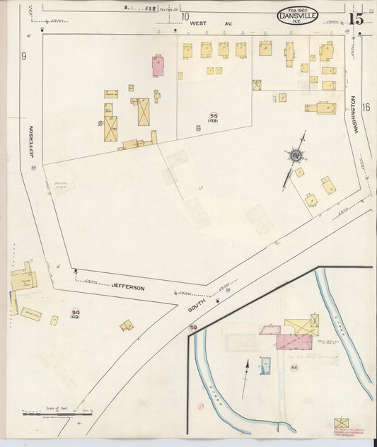 Sanborn Fire Insurance Map from Dansville, Livingston County, New York (1944), Sheet #0015 - Historic Sanborn Fire Insurance Map Print, vintage old map wall art, antique decor, genealogy gift, New York New York map