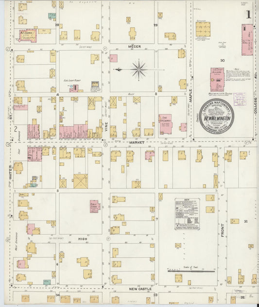 Sanborn Fire Insurance Map from New Wilmington, Lawrence County, Pennsylvania (1905), Sheet #0001 - Complete Map Set gallery image, historic Sanborn map, vintage wall art, Pennsylvania Pennsylvania