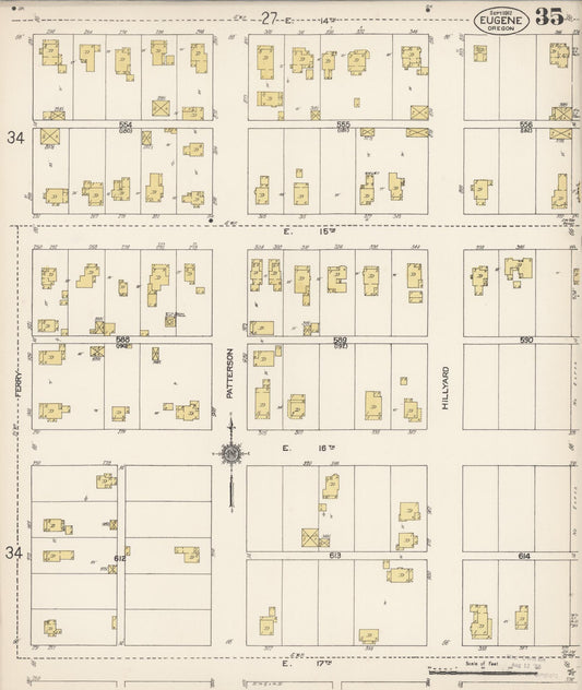 Sanborn Fire Insurance Map from Eugene, Lane County, Oregon (1912), Sheet #0035 - Historic Sanborn Fire Insurance Map Print, vintage old map wall art, antique decor, genealogy gift, Oregon Oregon map