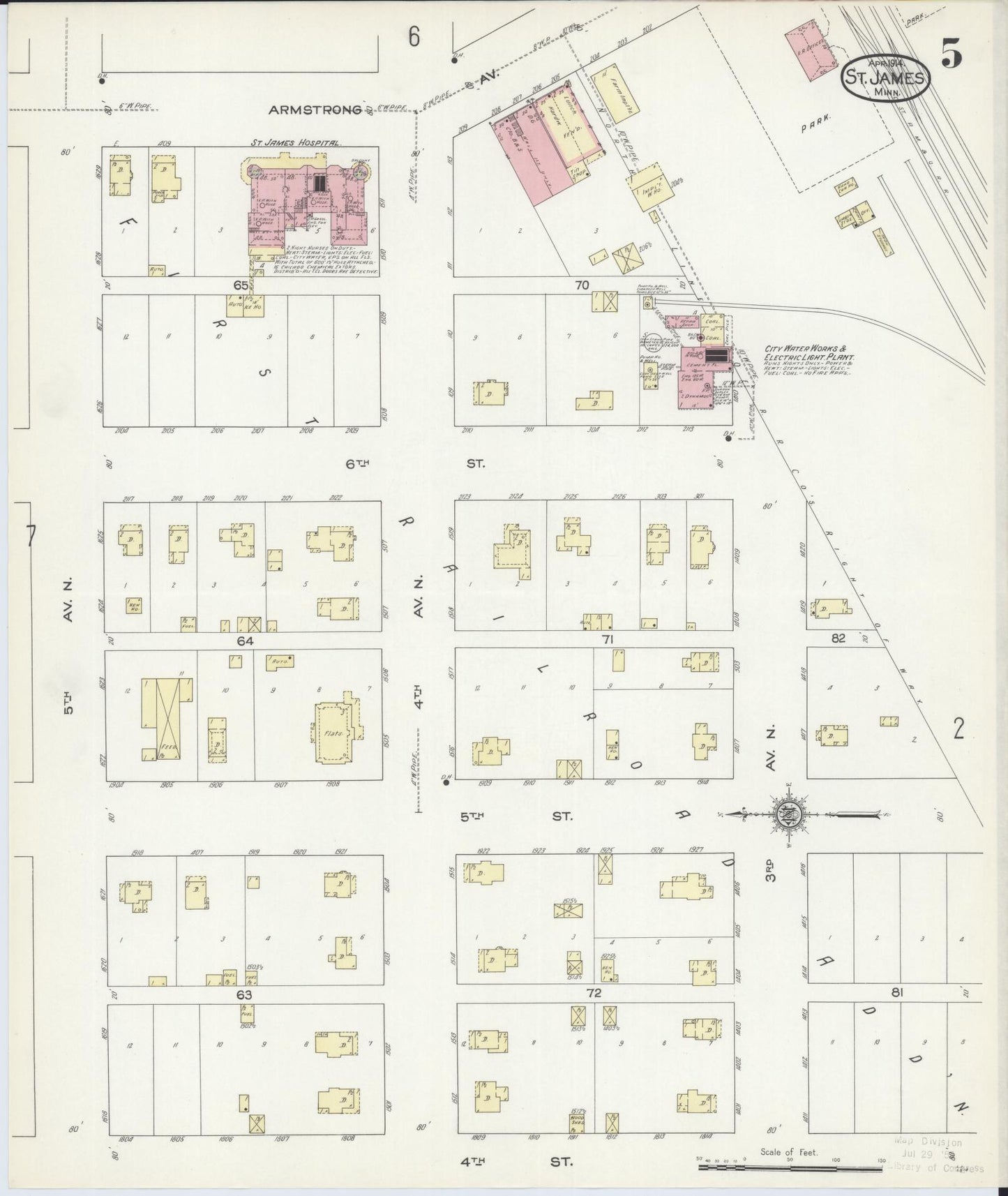 Sanborn Fire Insurance Map from Saint James, Watonwan County, Minnesota (1914), Sheet #0005 - Complete Map Set gallery image, historic Sanborn map, vintage wall art, Minnesota Minnesota