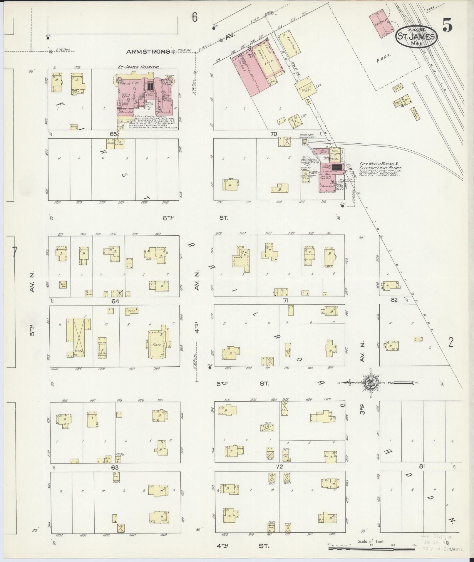 Sanborn Fire Insurance Map from Saint James, Watonwan County, Minnesota (1914), Sheet #0005 - Complete Map Set gallery image, historic Sanborn map, vintage wall art, Minnesota Minnesota