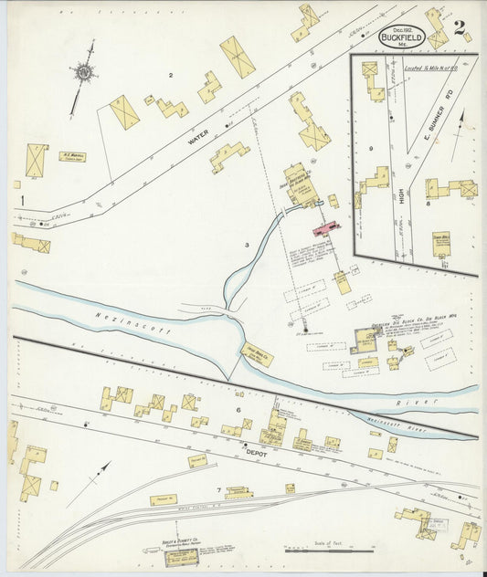 Sanborn Fire Insurance Map from Buckfield, Oxford County, Maine (1912), Sheet #0002 - Historic Sanborn Fire Insurance Map Print, vintage old map wall art, antique decor, genealogy gift, Maine Maine map